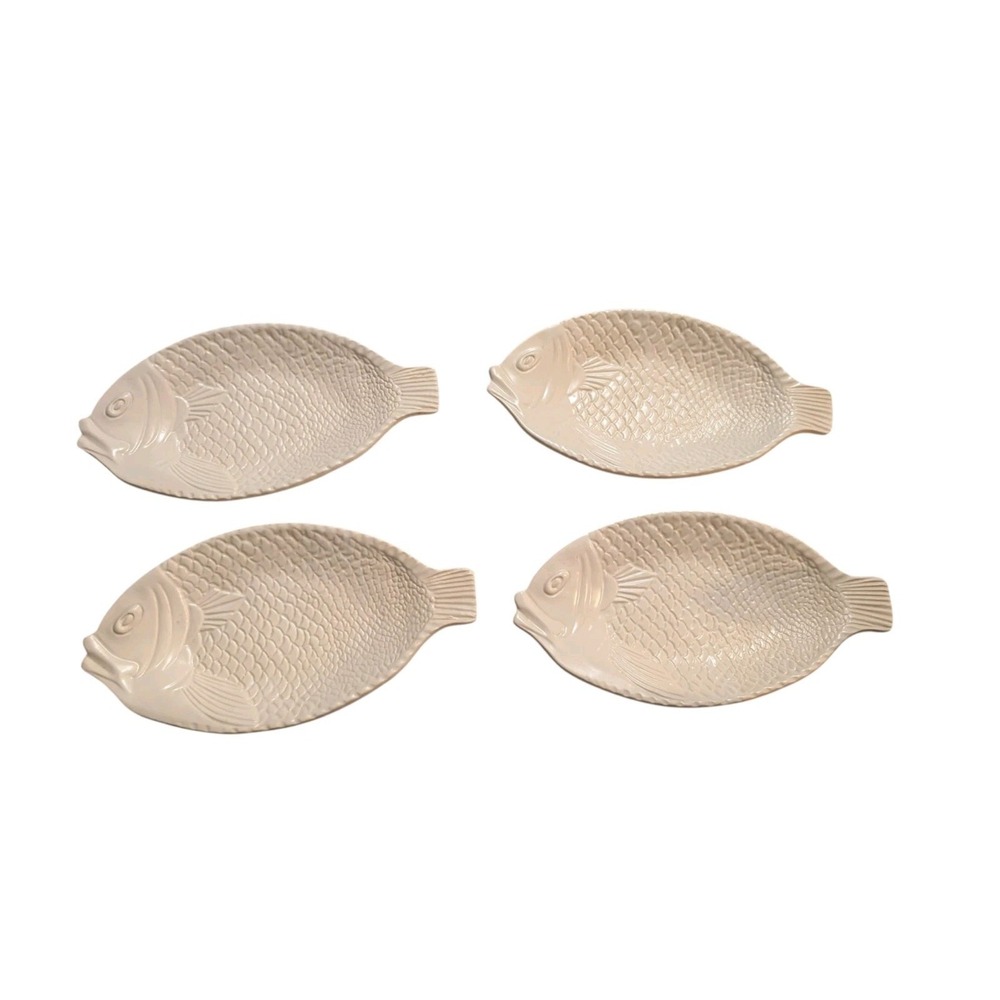 4 Vtg McCoy White Ceramic Fish Baking Serving Platter 9374 Ovenproof 12" Plate